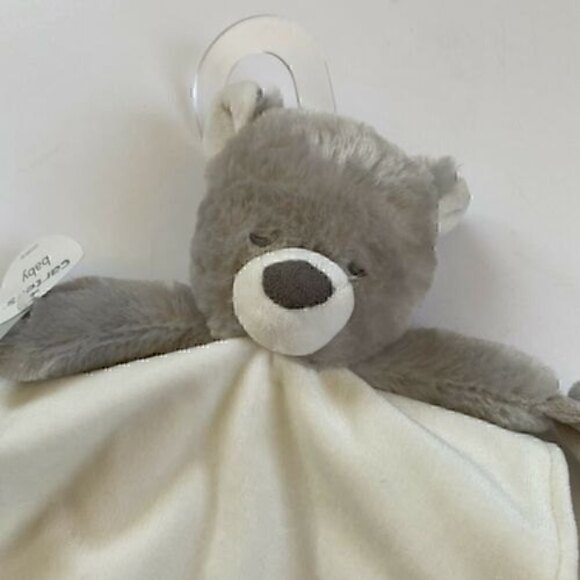 Carters White Brown Bear Security Baby Blanket Lovey Pacifier Holder New - Picture 2 of 3